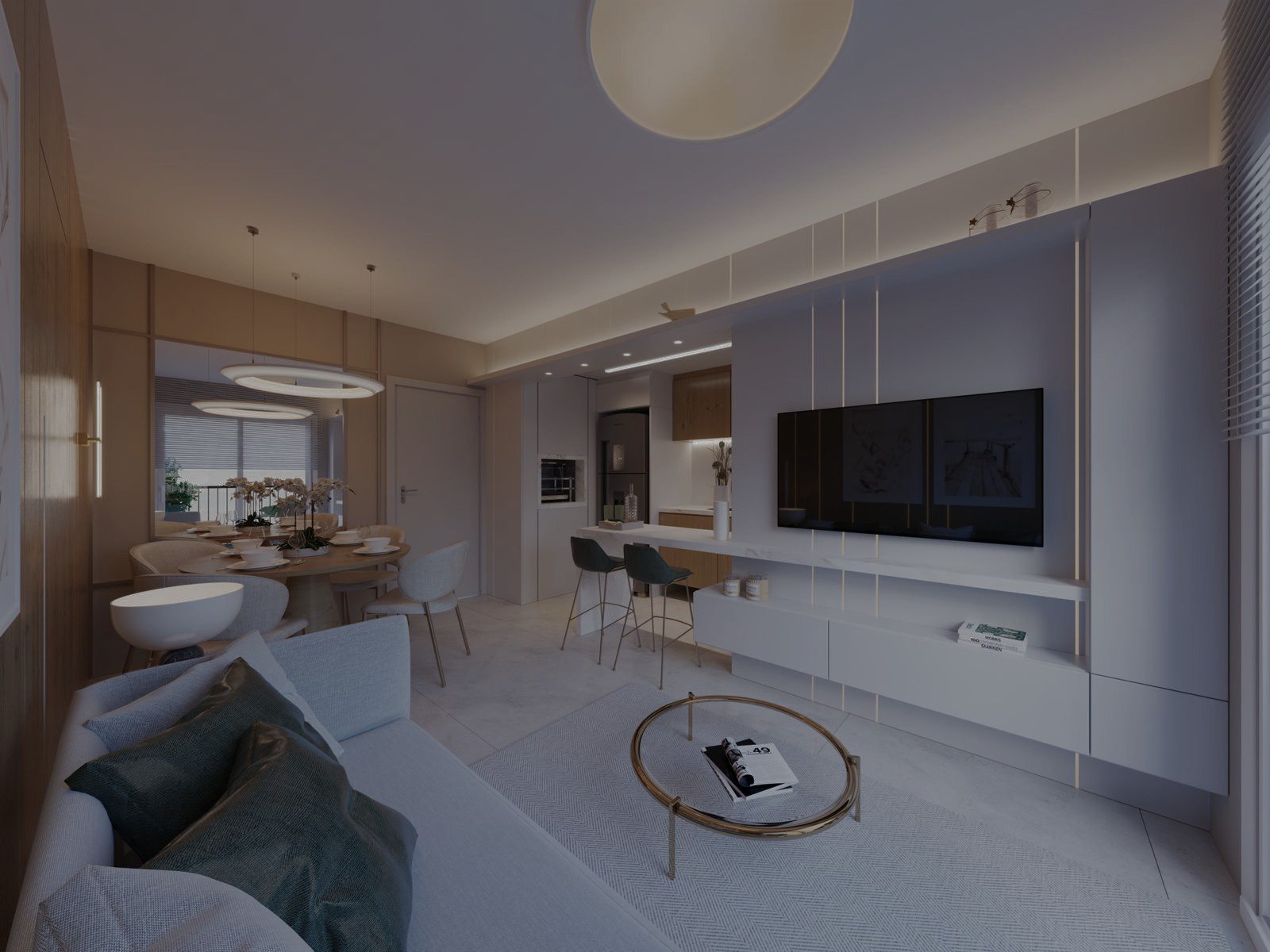 Living integrado de um apartamento do Uni Lumière (imagem ilustrativa)